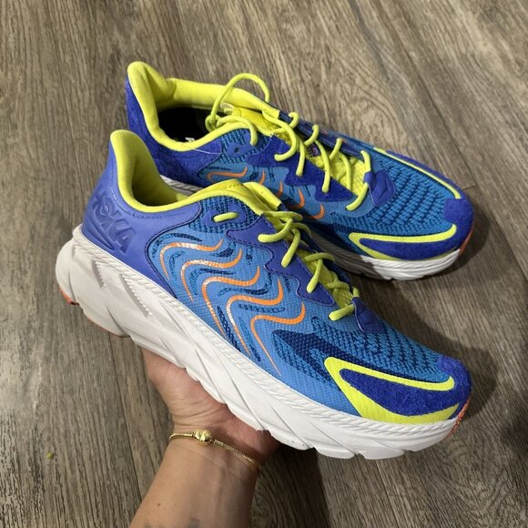 Hoka Clifton LS Shoes Blue Yellow Size Men 10 Running Sneakers Samples